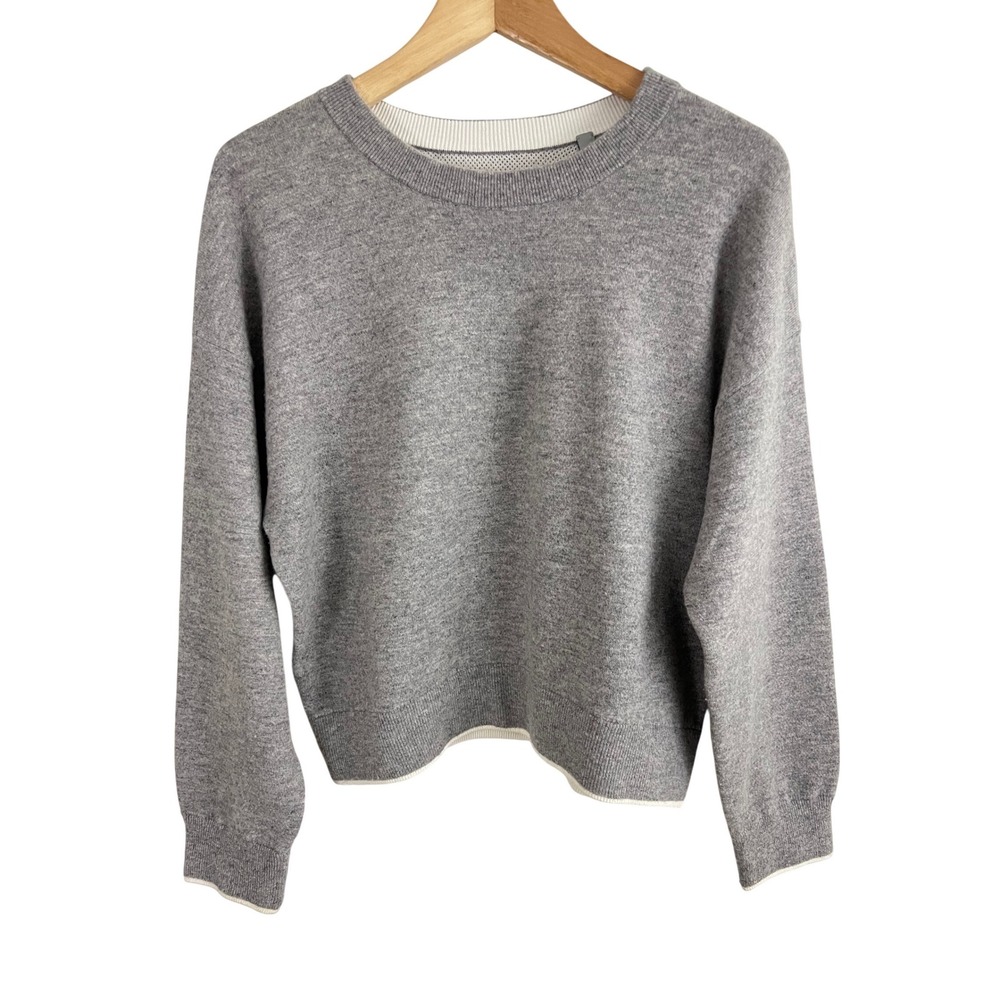 Vince Cashmere Cotton Crewneck Sweater Womens XS Gray Contrast Trim